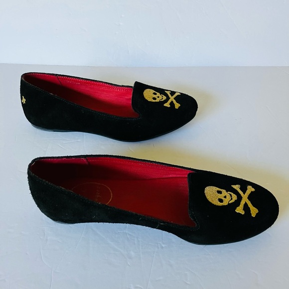 Jack Rogers Skull Crossbones Suede Ballet Flats Women’s US Size 6 Black Gold - Picture 4 of 7